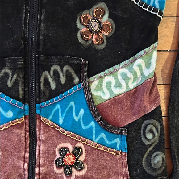 EUC Rising International Black Multicolor Embroidered boho Jacket - Picture 4 of 11